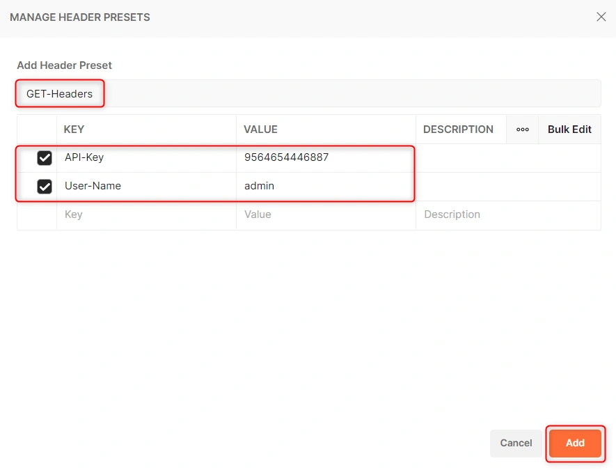 Postman adding Preset Headers