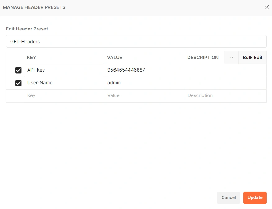 Postman adding Preset Headers