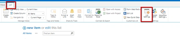 List Settings menu