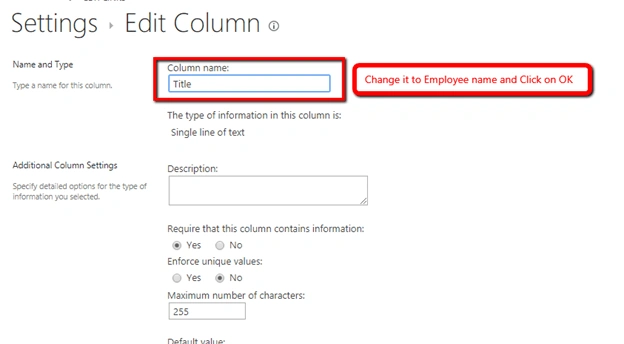 Column editing page