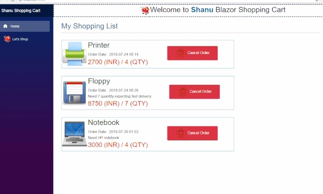 Blazor shopping cart