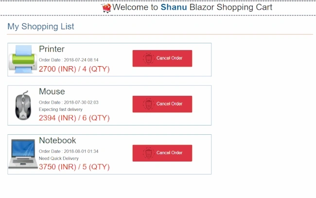 Shopping Order Items