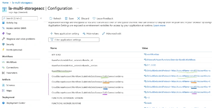 Link Azure Logic App Standard with multiple storage accounts
