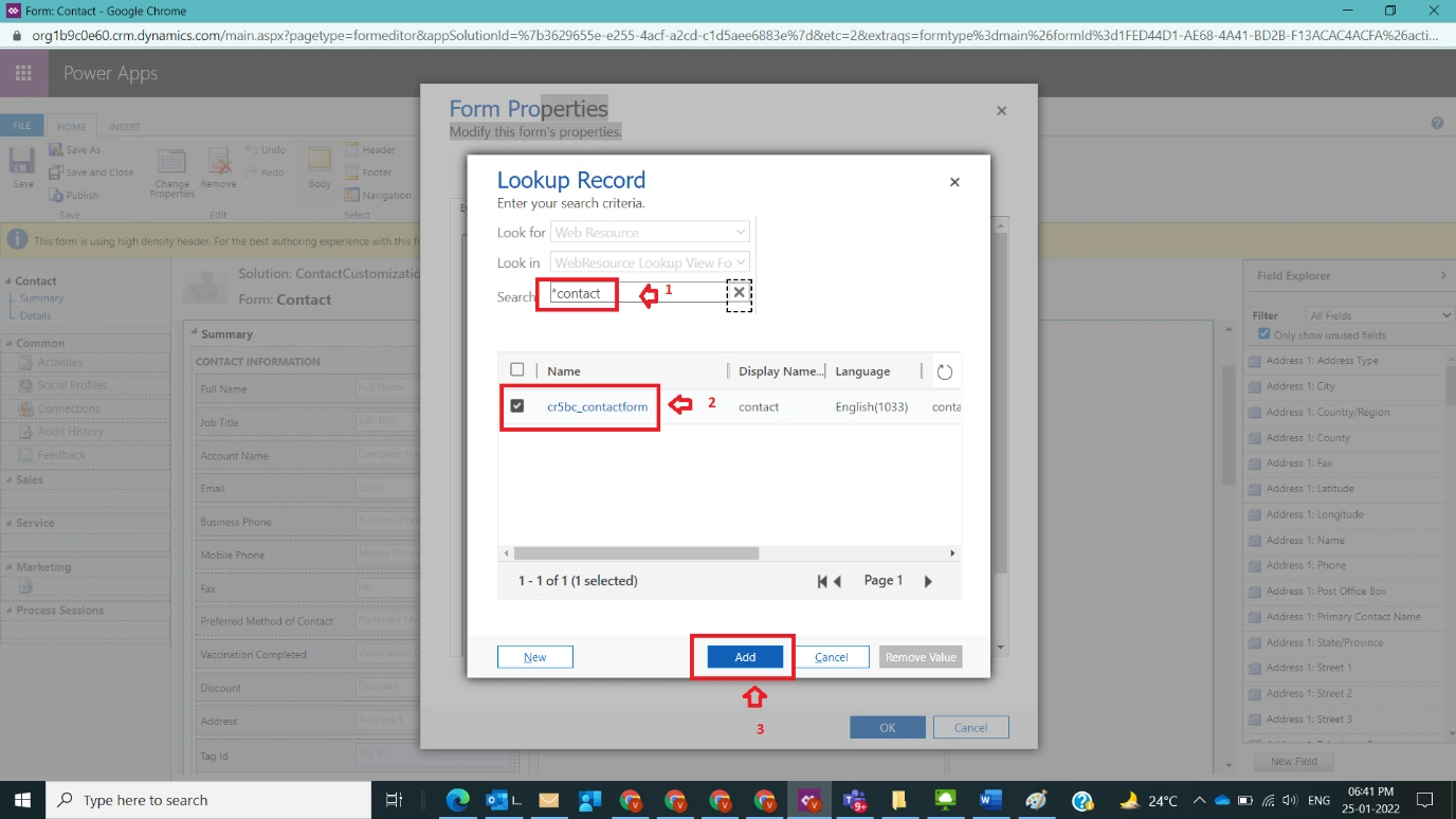 Link Web resource to Form using Classic UI in Dynamics CRM Figure 5