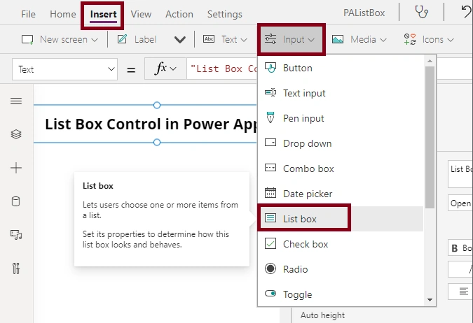 List Box Control In Power Apps