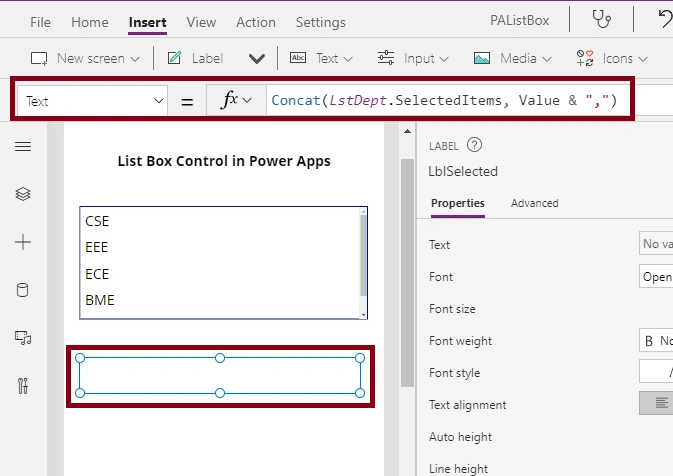 List Box Control In Power Apps
