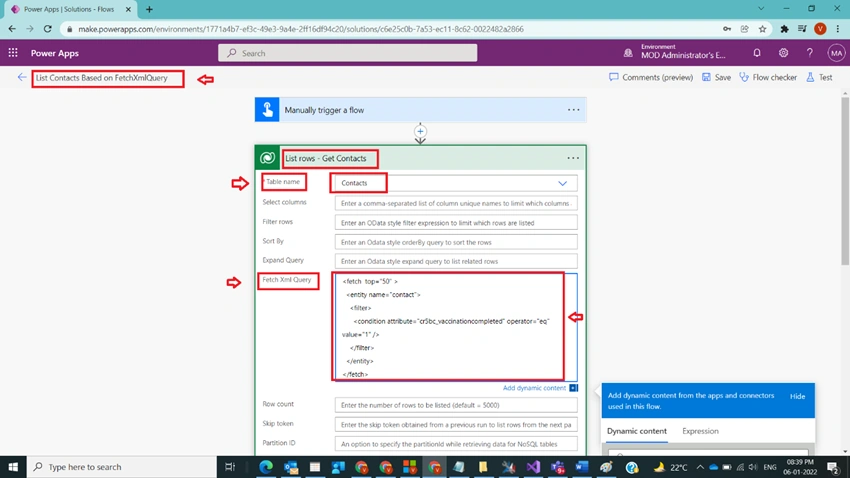 List Contacts Based on FetchXMLQuery in Power Automate