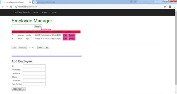 List View Control With CRUD And Search Record