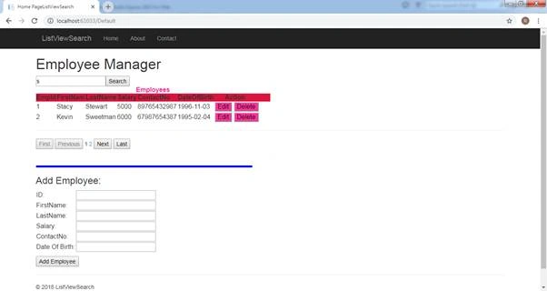 List View Control With CRUD And Search Record
