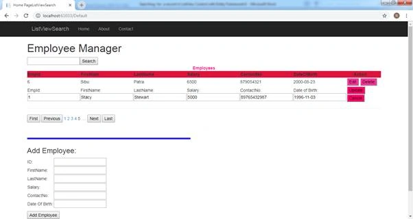 List View Control With CRUD And Search Record