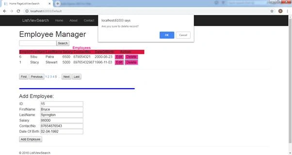 List View Control With CRUD And Search Record