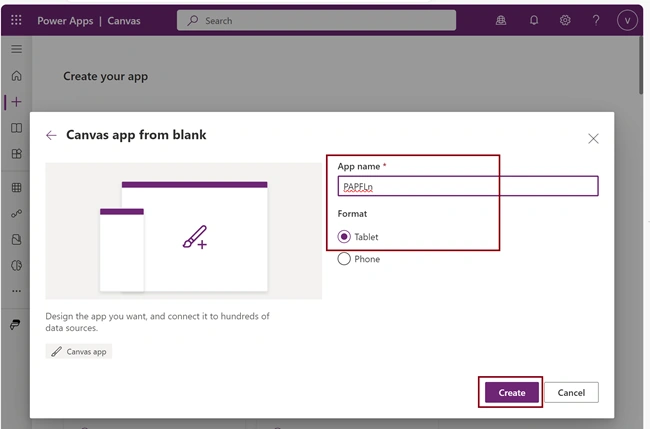 Canvas app from blank