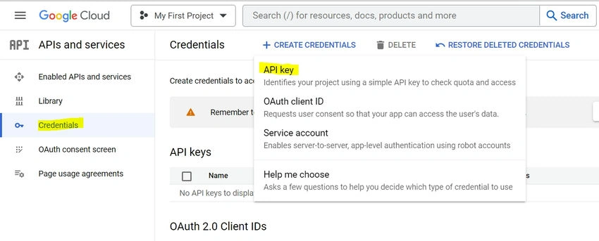 Credentials for APIs and Services