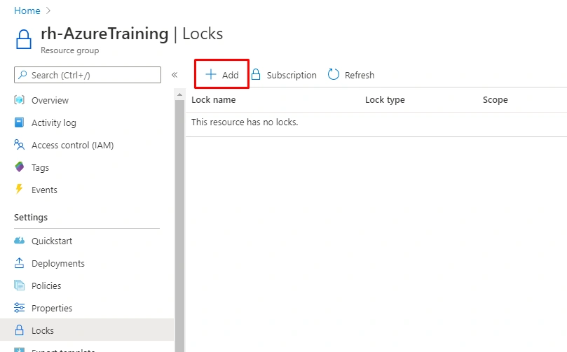 Locking in azure resource group