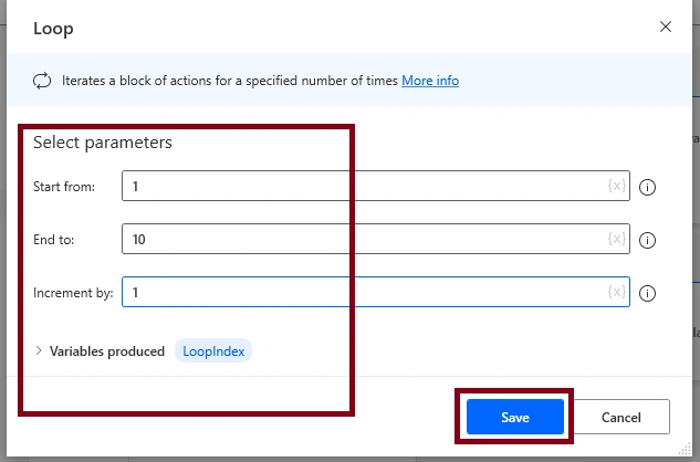 Loops Action in Desktop flow