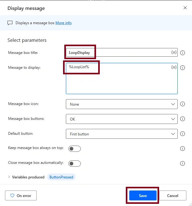 Loops Action in Desktop flow