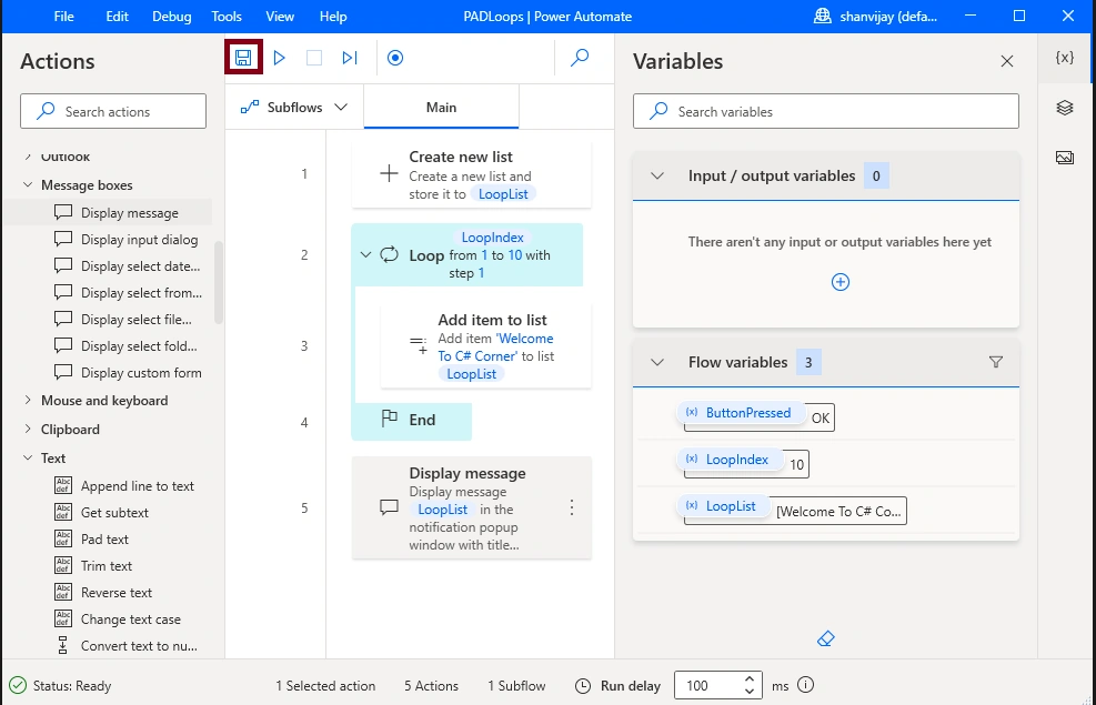 Loops Action in Desktop flow