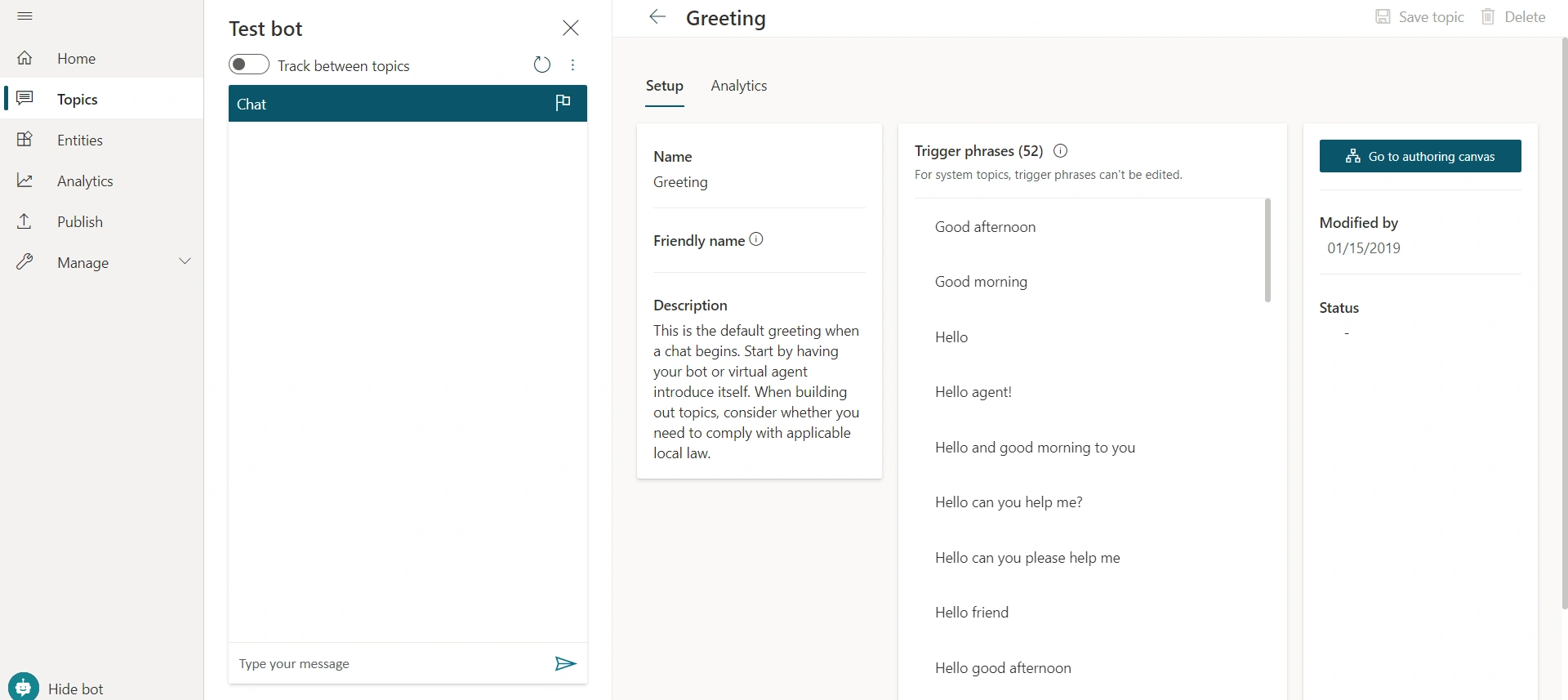 Power Virtual Agent Chatbot