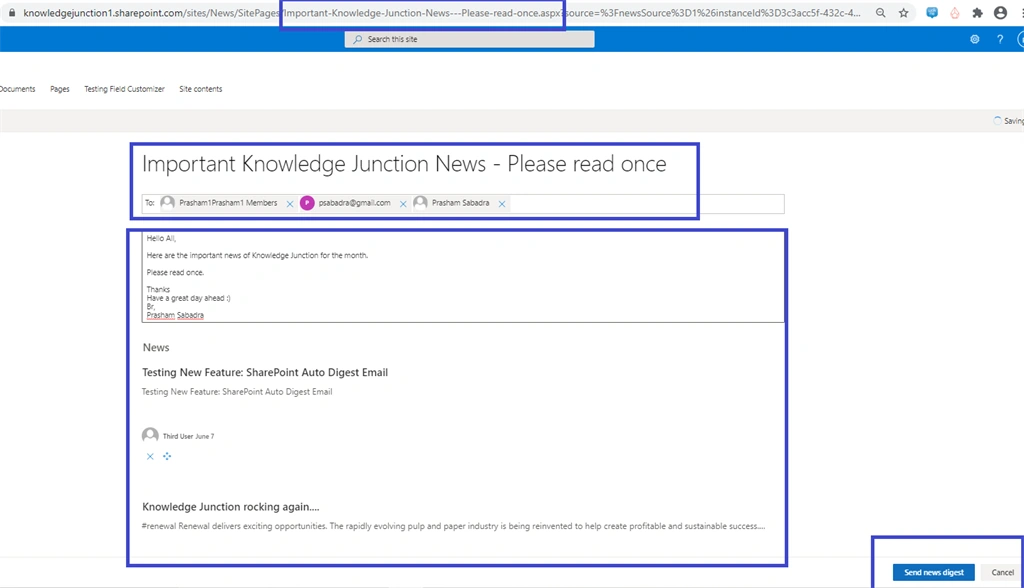 M 365 - SharePoint Online - Creating And Sending News Digest Manually