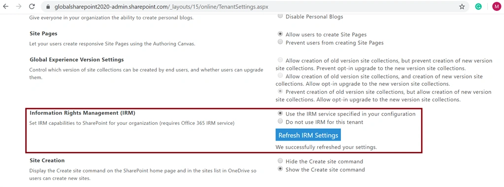 Information-Rights-Management-IRM-Refresh-IRM-Settings