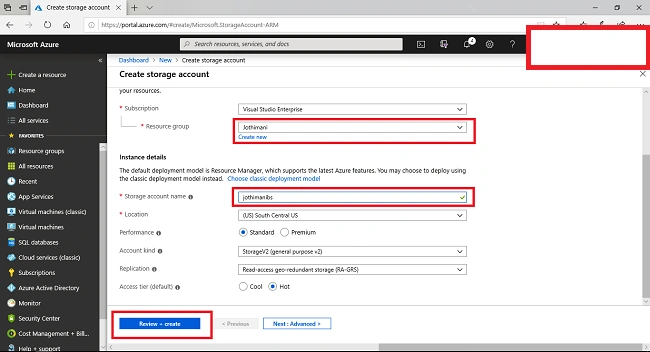 Creating a Storage Account