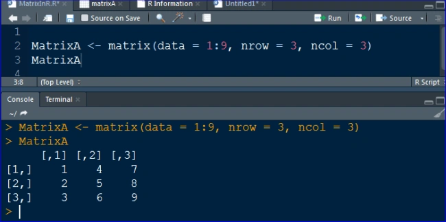 Creating And Printing A Matrix in R Studio