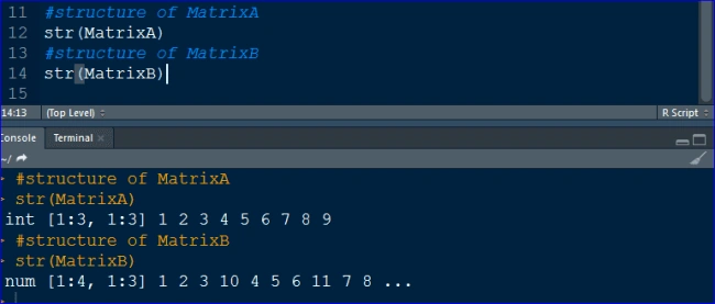 Using str() function to see the difference in both Matrices