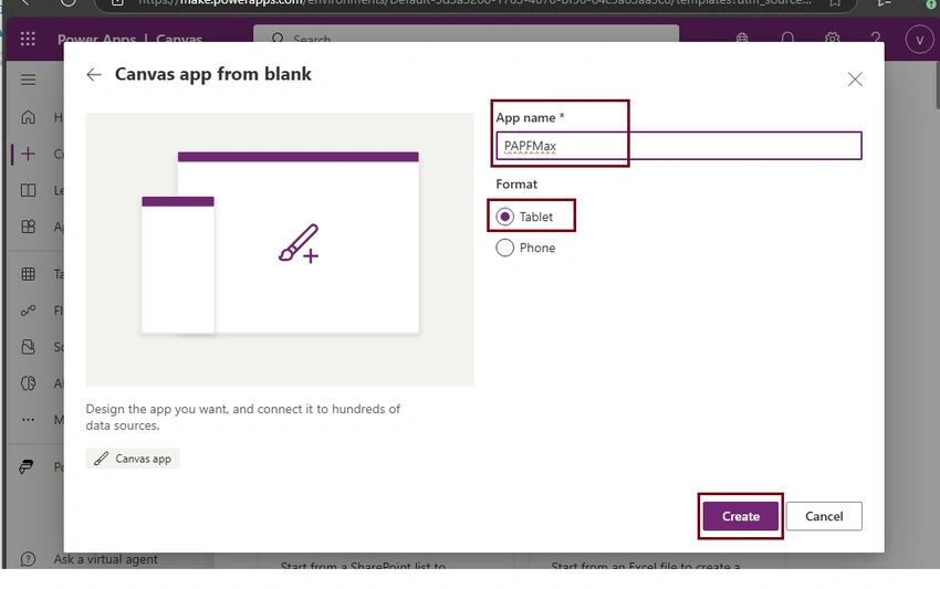 Canvas app from blank
