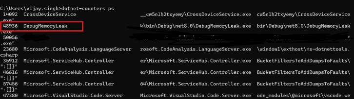 Dotnet counters