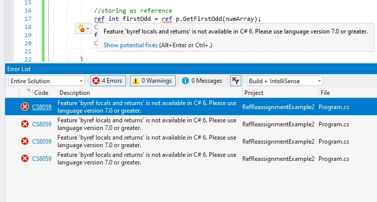 readonly refrerence version warning