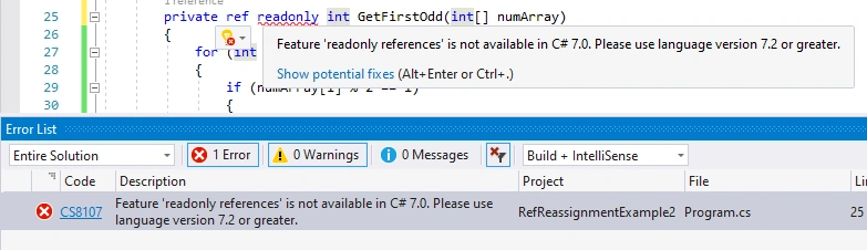 readonly refrerence version warning