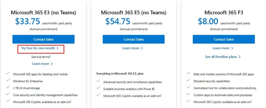 Microsoft enterprice E5/E3/F3 licence