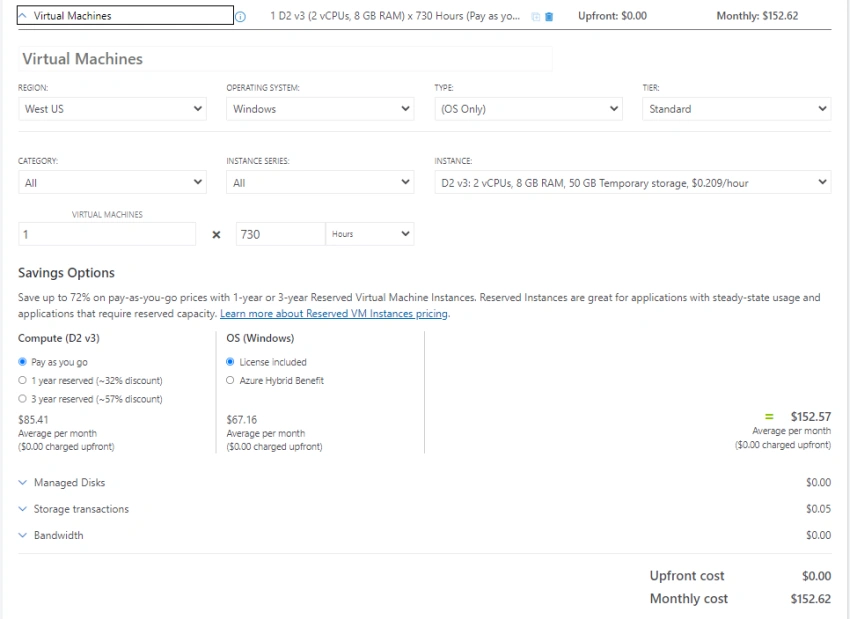 Microsoft Azure Cost Calculator Tool