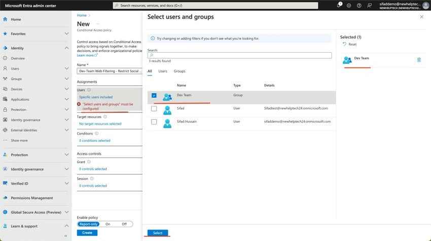 Select users
