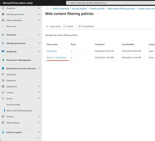 Web Content Filtering policies