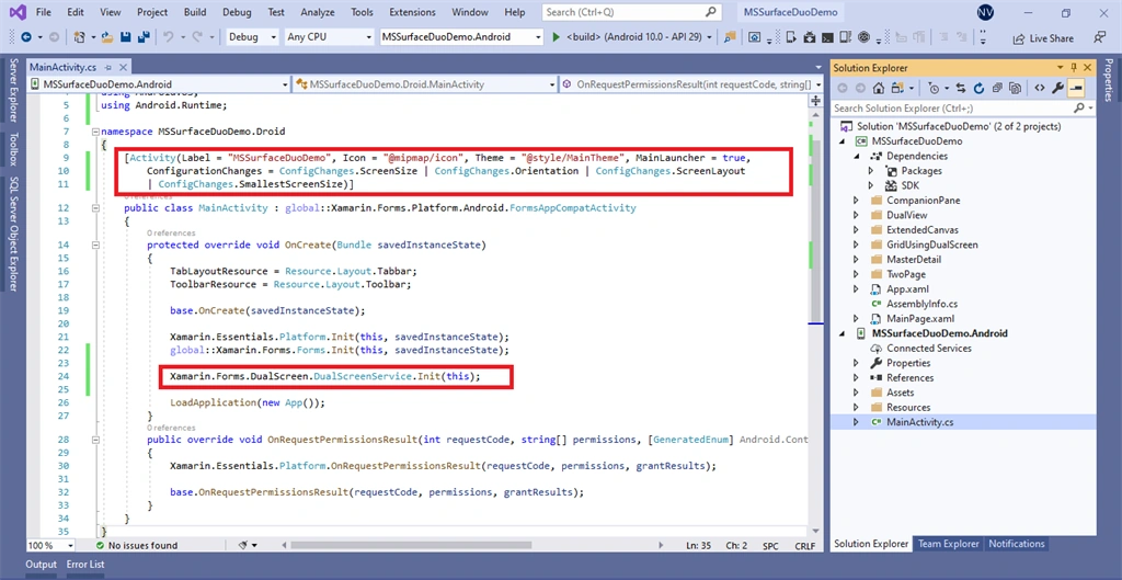MainActivity layout configuration