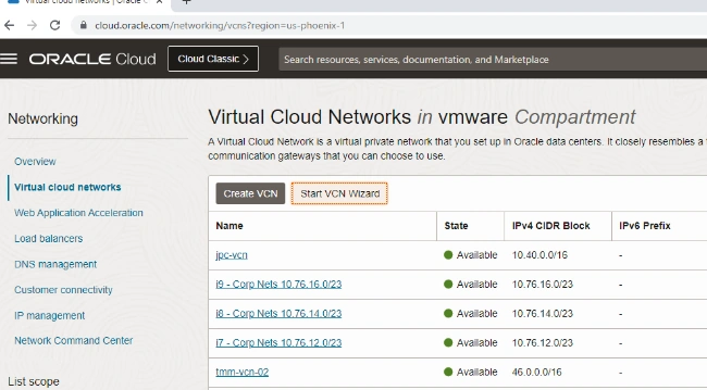 Start VCN Wizard