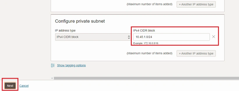 Configure private subnet