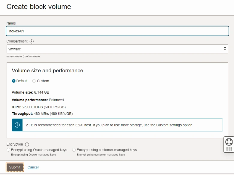 Create block volume