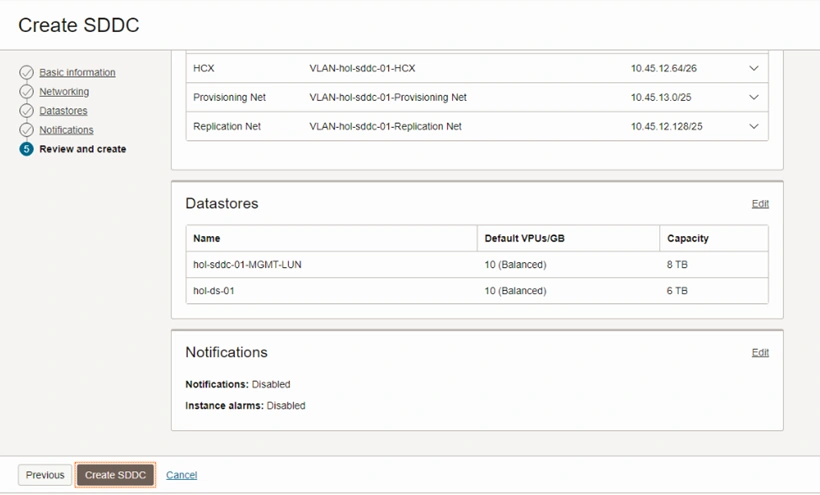 Review and create SDDC