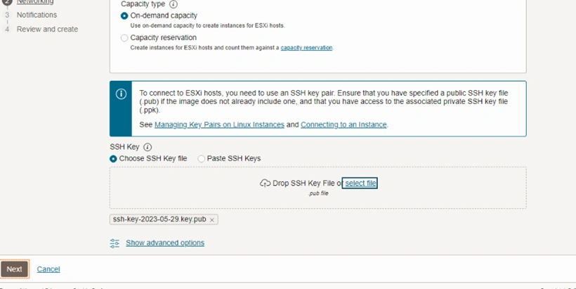 Select file to upload the SSH key.