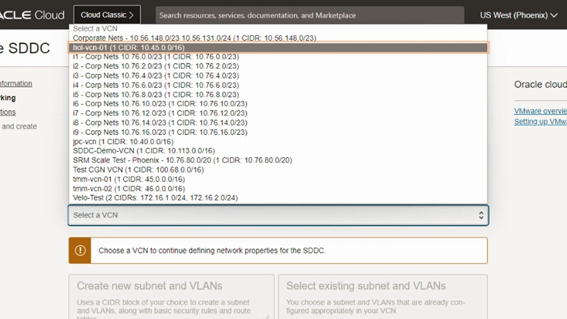 hol-vcn-01" (CIDR: 10.45.0.0/16)