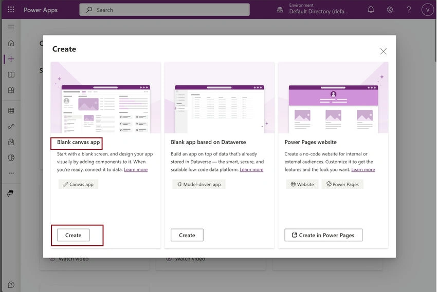 Create Blank Canvas App