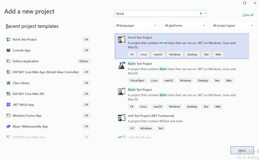 NUnit Test Project