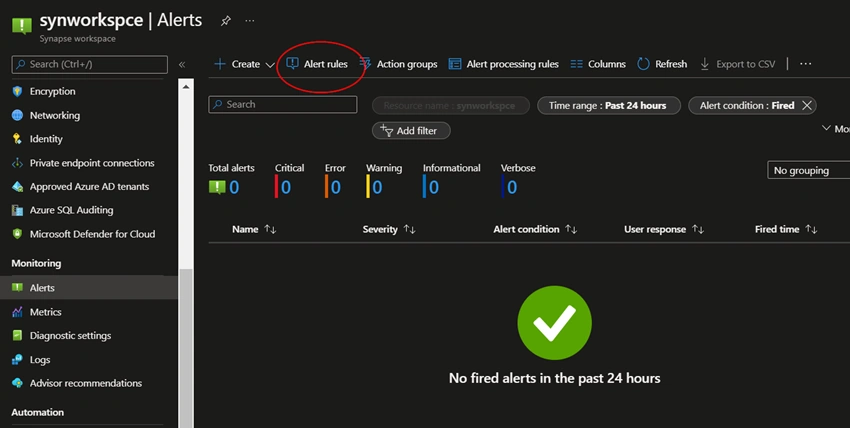 Monitor Azure Synapse Analytics using Azure Monitor
