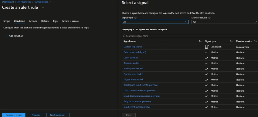 Monitor Azure Synapse Analytics using Azure Monitor