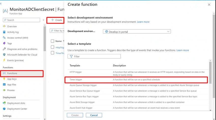 Create Azure Timer Trigger
