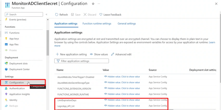 PowerShell Code in Azure Function to monitor Azure AD Client Secrets