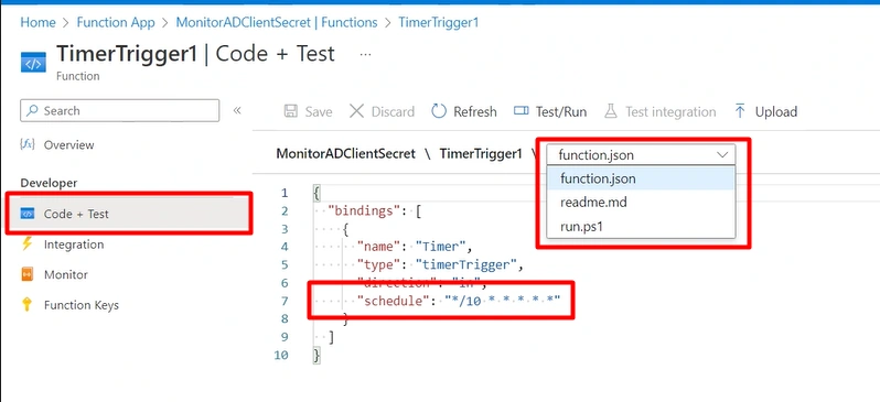 How to change the schedule in Timer Trigger