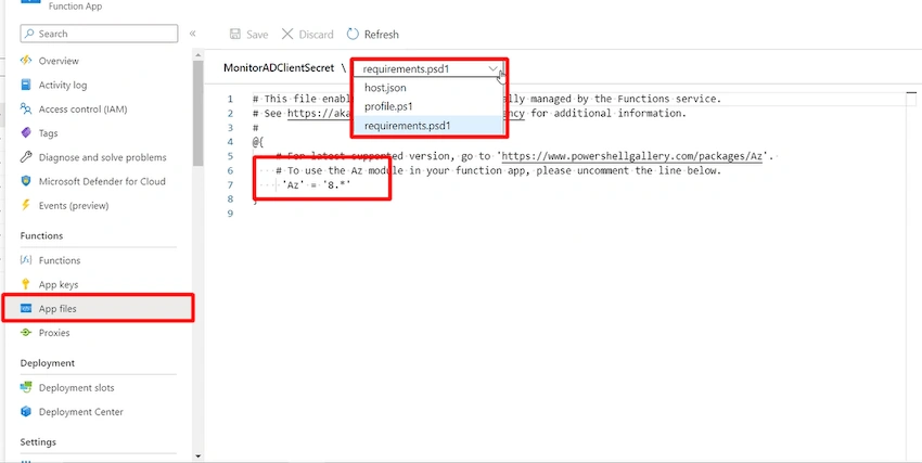 How to enable AZ PowerShell module in Azure Functions